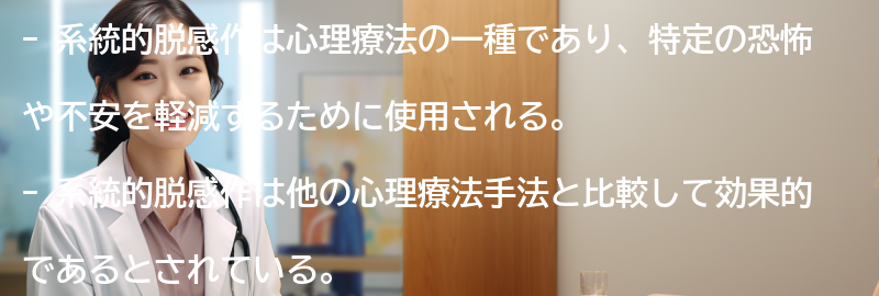 系統的脱感作と他の心理療法手法の比較の要点まとめ