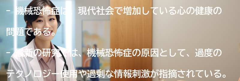 機械恐怖症に関する最新の研究と治療法の要点まとめ