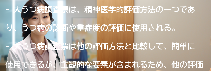 大うつ病調査票の他の評価方法との比較の要点まとめ