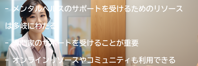 メンタルヘルスのサポートを受けるためのリソースの要点まとめ